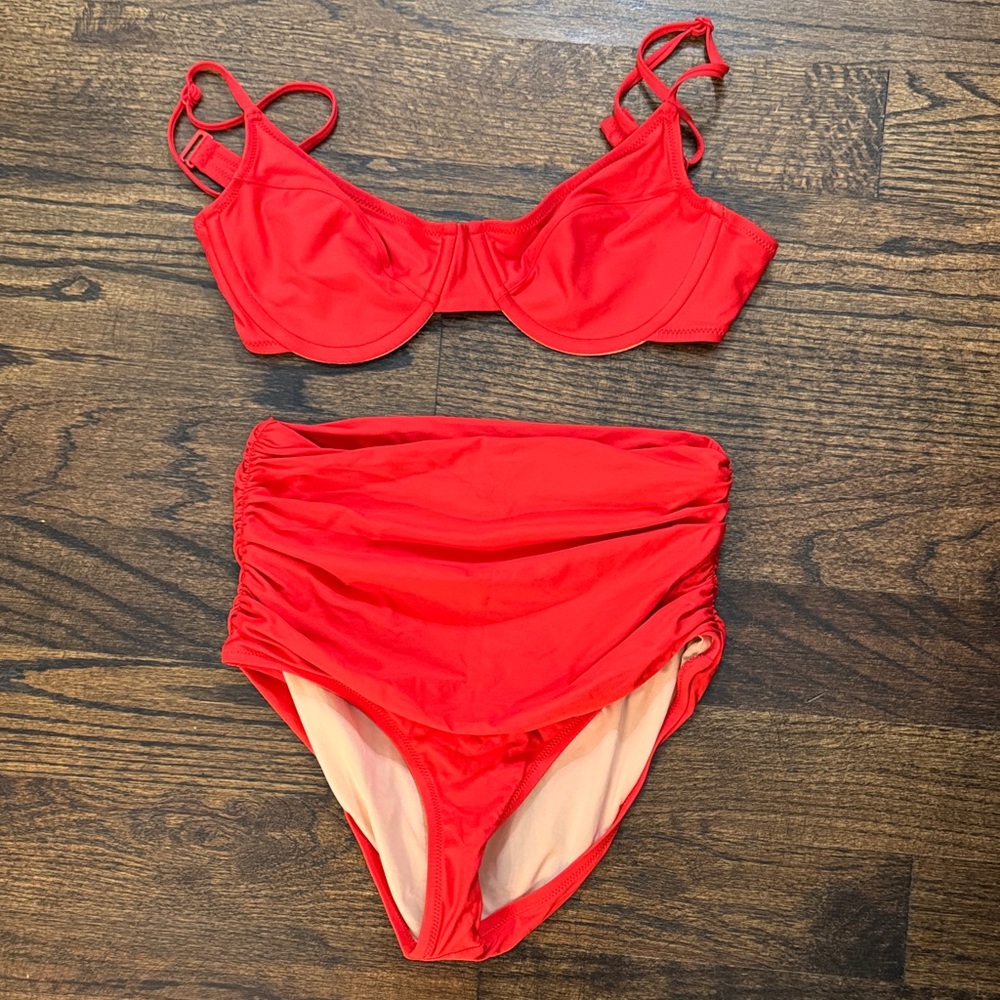 J. Crew Vibrant Red Bikini with Strappy Top